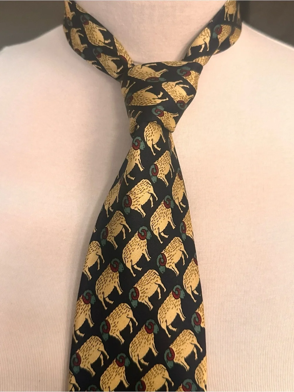 Classic Black Tie with Gold Ram Pattern - Men Accessories